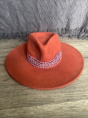 Universal Thread Rust Wide-Brim Fedora with Embroidered Band